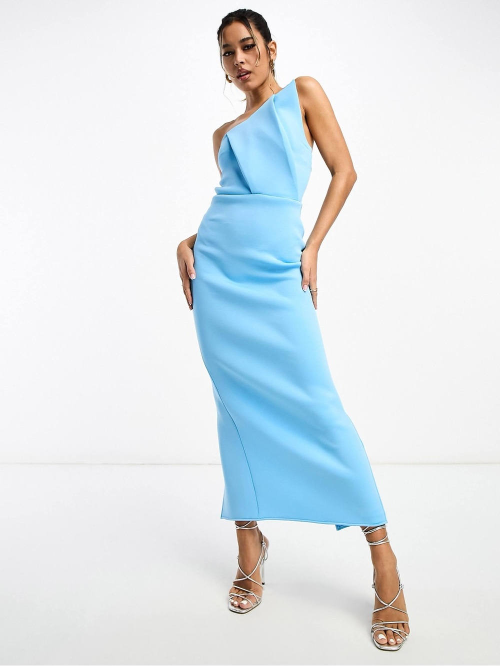 ASOS Design Asymmetric One-Shoulder Blue Maxi Dress